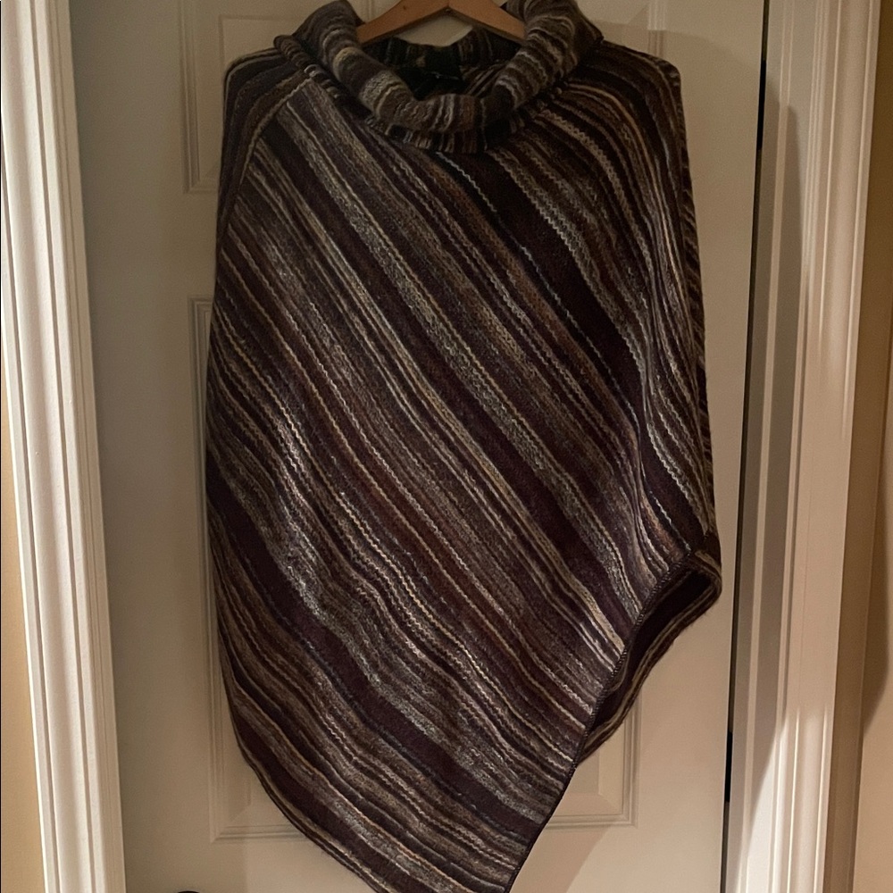 Angie Striped Poncho in Brown and Cream